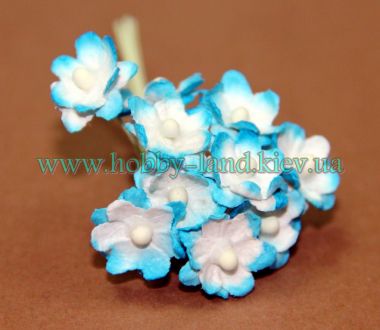 Декоративные цветы на проволке бело-бирюзовые - 10шт в 1 пучке ― Hobby-Land