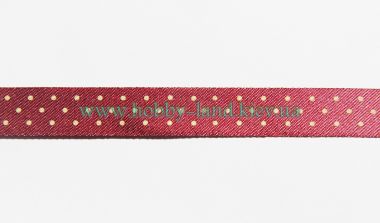 Лента сатиновая красная в кремовый горошек №10 ― Hobby-Land