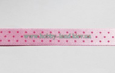 Лента сатиновая розовая в розовый горошек №13 ― Hobby-Land