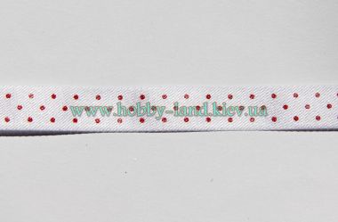 Лента сатиновая белая в красный горошек №14 ― Hobby-Land