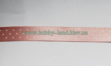 Лента сатиновая бежевая в белый горошек №9 ― Hobby-Land